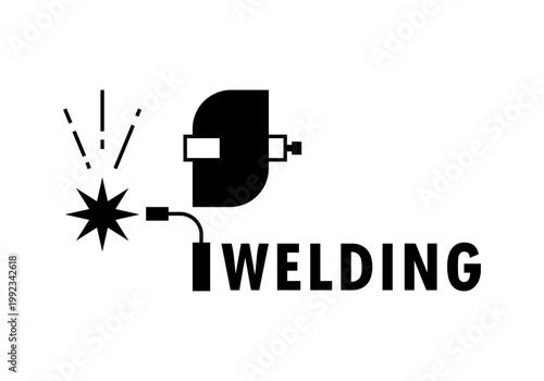 Welding, metal worker design vector. Welding torch with spark. Welding technology