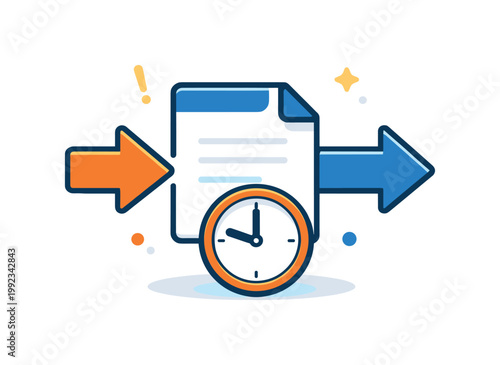 Digital handoff delays and bottlenecks in workflows focused on waiting time between process stages and dependency slowdowns, a document paused between two arrows combined