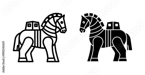 Bilde på lerret black and white line art icon pack of horses with carriages