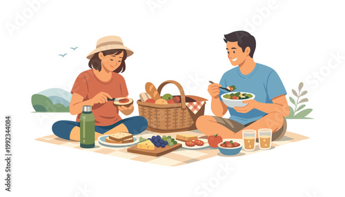 A weekend picnic moment focused on preparing and enjoying food outdoors in a calm environment, illustrating lifestyle balance, recreation, and simple pleasures in