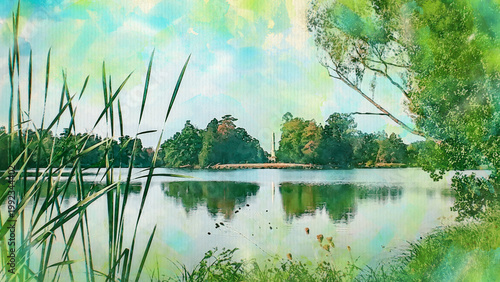 Garden in Czech Republic watercolour pattern colourful illustration