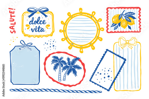 Schilderij op canvas La Dolce Vita vintage posters Italy Mediterranean lemon palm tree nautical frame