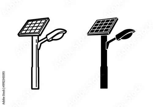 Fotografía vector solar-powered street lamp with and without reflector black and white illu