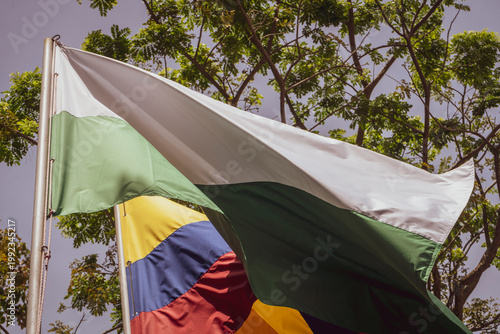 Bilde på lerret Building with flags of Colombia and Antioquia