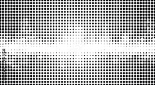 Horizontal halftone dot strip with central transparency and black circular gradient border.