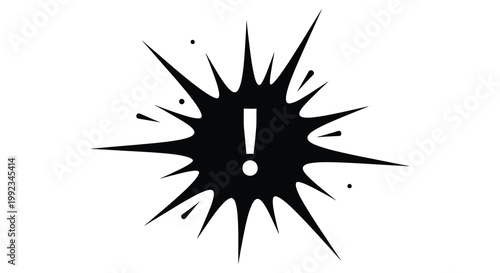 A stark black explosion burst with a central exclamation point rendered as a dramatic silhouette high quality professional detailed modern elegant