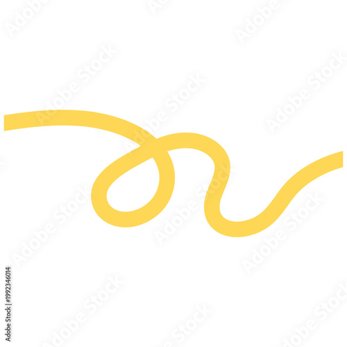 Minimalist yellow hand-drawn curly line doodle with loop on white background