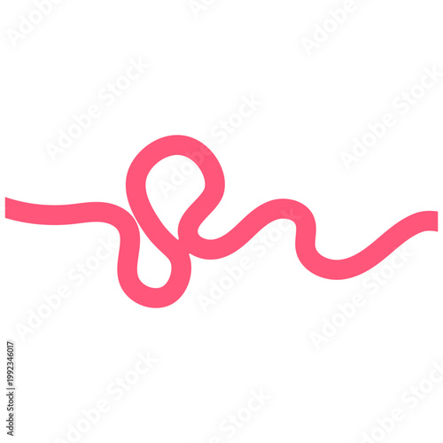 Abstract Pink Wavy Squiggle Line with Central Knot and Flowing Curves on White Background