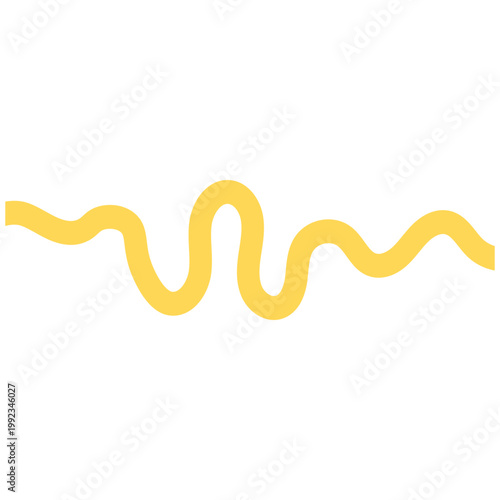 Abstract Yellow Wavy Line or Noodle Squiggle Isolated on White Background