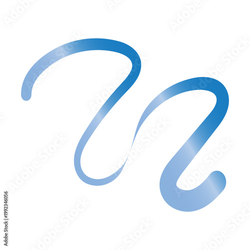 Blue Gradient Abstract Wavy Line or Ribbon Design Element Isolated on White Background