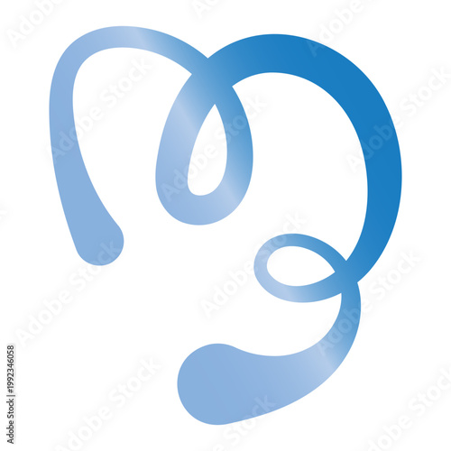 Abstract Blue Gradient Swirling Line Design Isolated on White Background