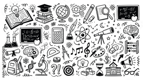 Doodle elements boost productivity with educational icons
