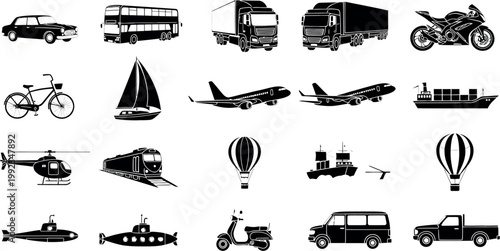A collection of various vehicles and modes of transportation