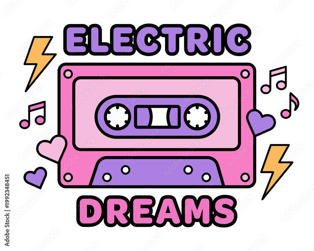 Obraz premium Retro cassette tape vector y2k pop art vector with electric dreams text