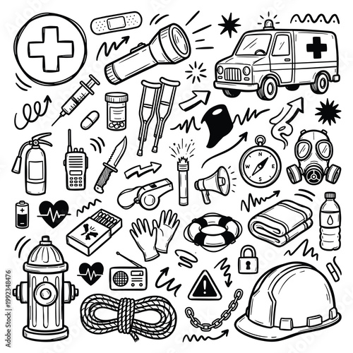 Emergency response team provides aid with equipment and vehicles in action