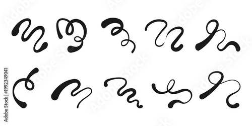 Set of hand-drawn abstract squiggly lines and doodles isolated on white background