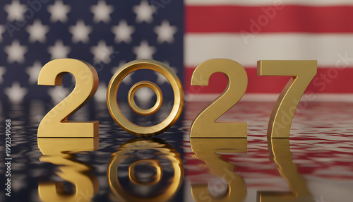 Golden numbers 2027 in front of the American flag