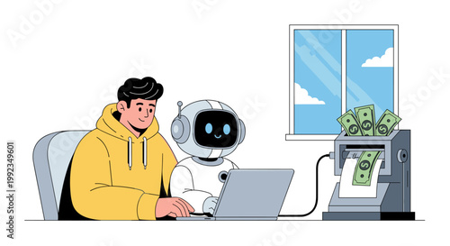 AI robot helping user generate passive income with automated online earning system