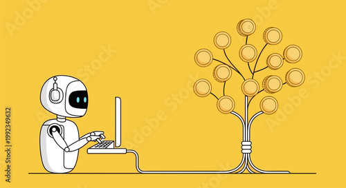 AI robot generating income from digital assets with automated financial system