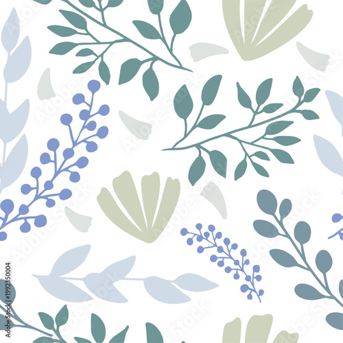 Pastel botanical seamless pattern with leaves and berries minimal flat design