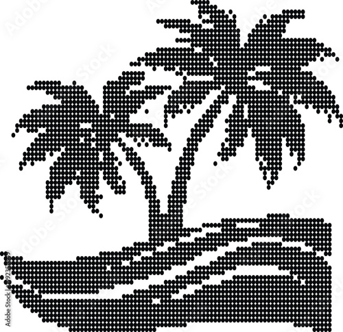 Pixel art palm trees on beach dot illustration tropical scene simple graphic design.