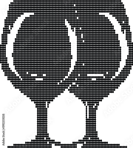 Two wine glasses clinking in a toast rendered with halftone dot pattern for celebrations.