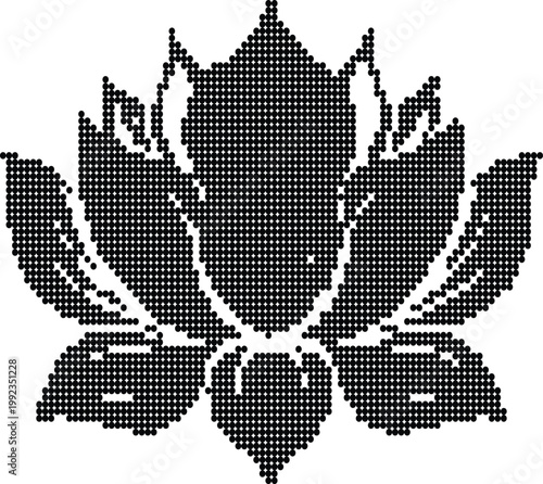 Traditional lotus flower silhouette made of dots, symbolizing purity and enlightenment.