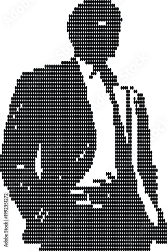 Silhouette of a person in suit and tie in pixel art, depicting business professionalism.