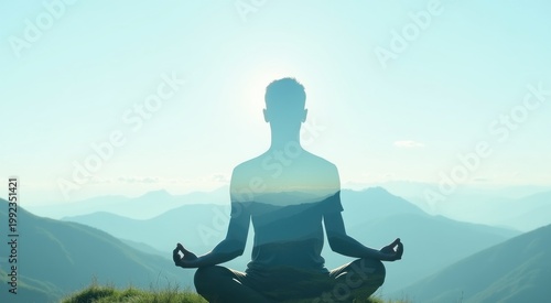 Man sitting in a meditation position on a hill