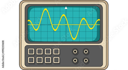 Photography Vintage oscilloscope screen with yellow wave signal