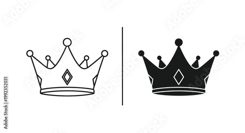 Two contrasting crown designs outline and solid black versions