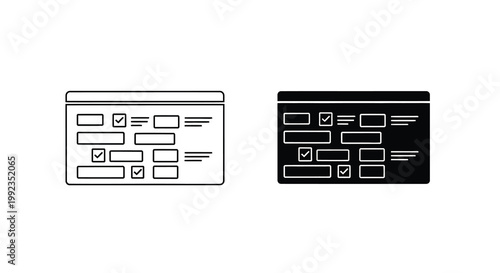 Two variations of a checklist icon outlined and filled black styles