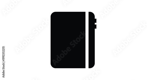 A stark black silhouette of a closed book is prominently displayed against a bright white background portraying simplicity