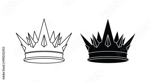 Two contrasting crown illustrations one outlined one filled with black