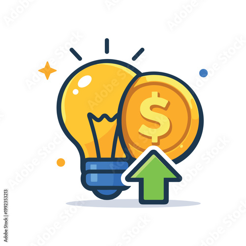 Knowledge monetization and selling expertise online focused on packaging skills into scalable digital products and services, a lightbulb combined with a coin and a small