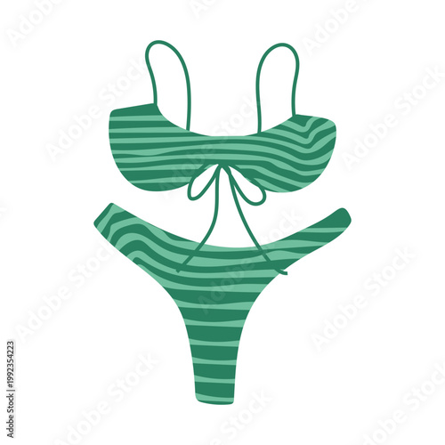Green bikini with wavy white lines and front tie