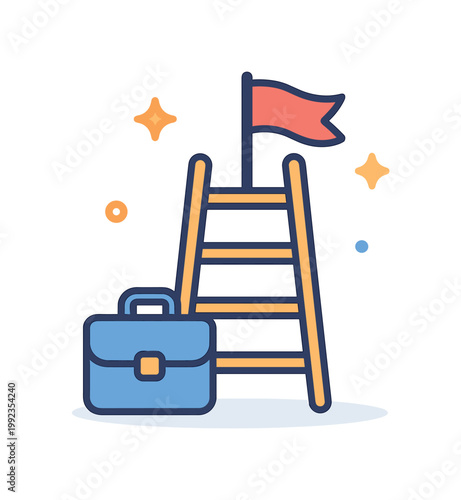 Professional goal setting and future career direction in a competitive environment emphasizing ambition and clear milestones, a ladder paired with a small flag and a