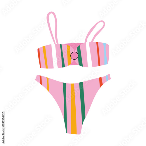 Multi color vertical striped bikini with thin straps