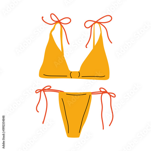 Yellow triangle bikini with shoulder ties and tie side bottoms