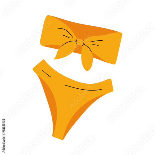 Yellow bandeau bikini set with bow top and high waist bottoms