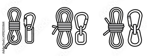 Set of three hand-drawn rope knots on white background, vector illustration for nautical or craft projects