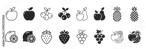 Fruit fresh food collection outline icon on transparent background