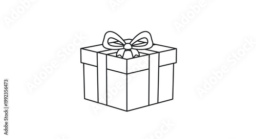 Gift box with bow simple outline illustration isolated on white background