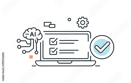 Artificial intelligence enhancing productivity through smart assistance and task automation across workflows, a laptop with a small connected circuit pattern and a