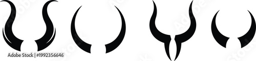 Stylized animal horns collection with sharp silhouettes and modern minimalist vector icons