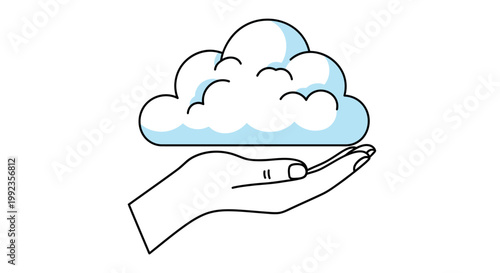 Hand holding cloud illustration representing technology and information