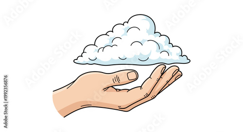 Hand holding fluffy cloud illustration representing ideas and concepts