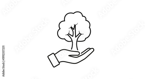 Hand holding tree icon environmental protection ecology and nature concept