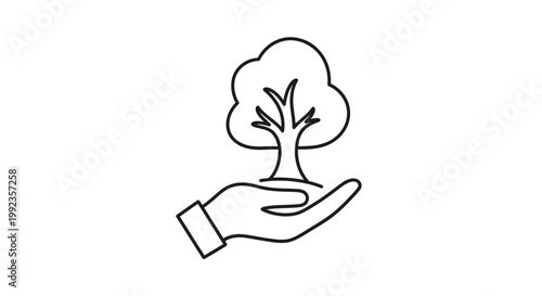 Hand holding tree icon representing environmental care and growth illustration