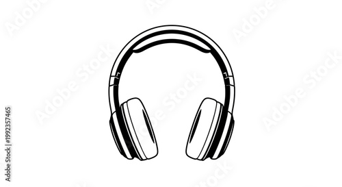 Headphones illustration black and white design isolated on white background